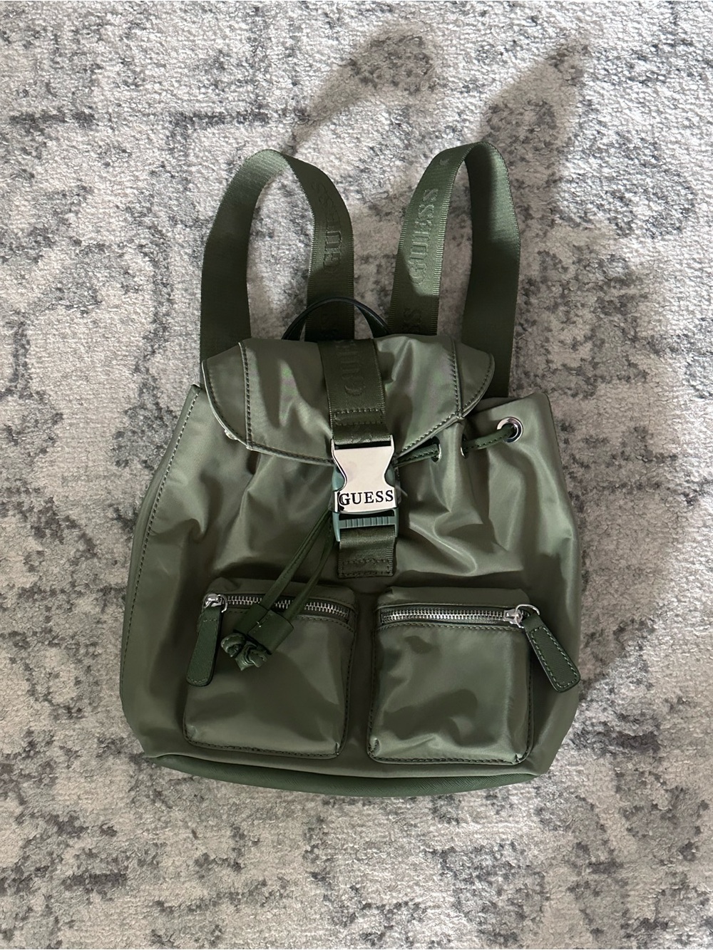 GUESS Olive Green Drawstring Backpack - Picture 2 of 5